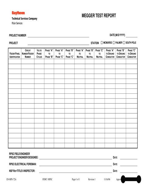 megger test report template excel download